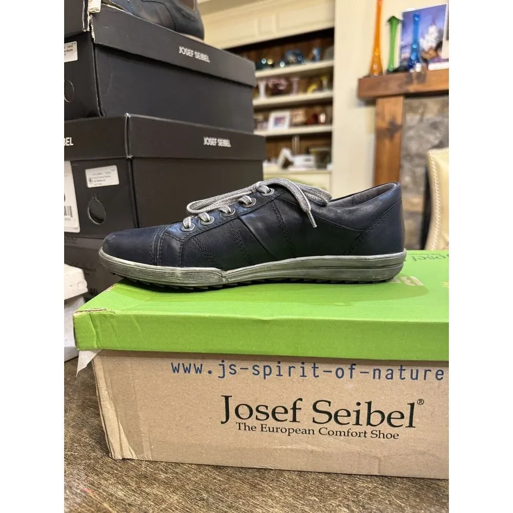Josef Seibel Dany Fashion Sneaker‎ Womens 7-7.5 EU 38 Blue Leather Lace Up Shoe